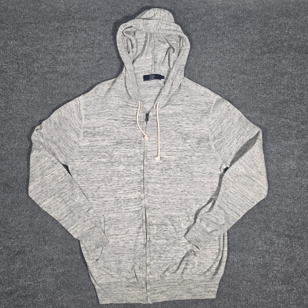 JCrew Mens Full Zip Hoodie Light Gray‎ Heathered 100% Cotton Sweatshirt Large